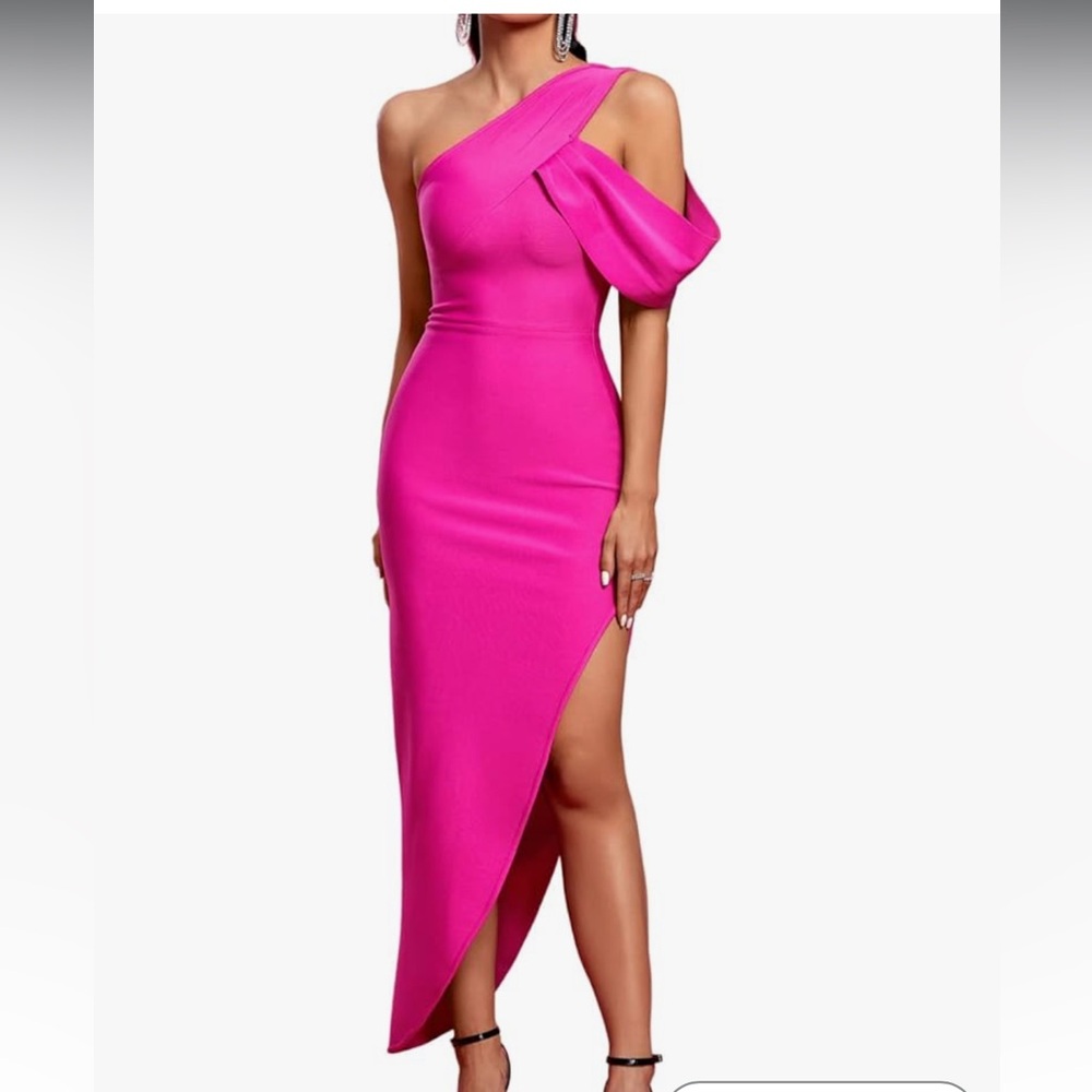 Hot Pink Midi Dress with Slit